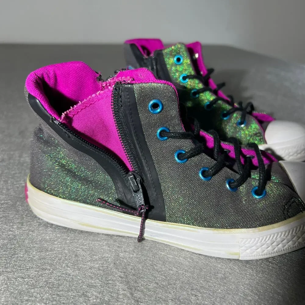 Converse All Star Girls Gray Glitter High Top Sneakers 4